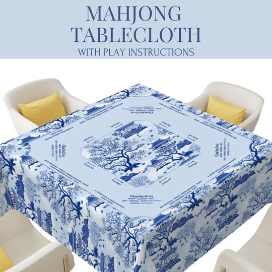 Blue Mahjong Tablecloth with Rules - Mahjong Tablecloth with Directions - Mahjong Tablecloth for Beginners - Mahjong Gifts - Mahjong Bag