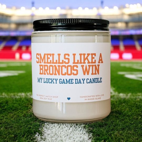 Smells like a Broncos win football Candle Football Gift Football Sunday Gift for him Game Day decor Denver Broncos