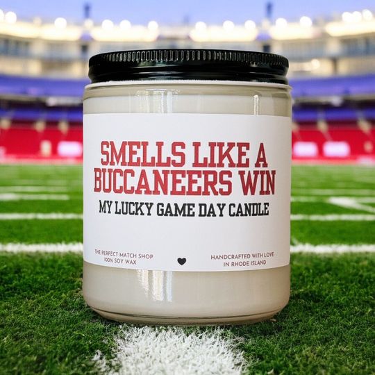 Smells like a Buccaneers win football Candle Football Gift Football Sunday Gift for him Game Day decor Tampa Bay Buccaneers