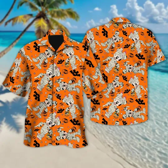 Mickey & Minnie Mouse Cosplay Mummy Halloween Costume Hawaiian Shirt