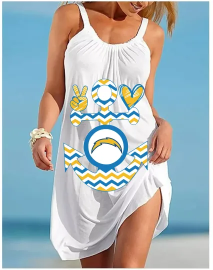 Los Angeles Chargers Women Slip Dress Sleeveless Loose Beach Sundress