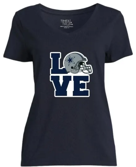Dallas Cowboys  Men/Women's Navy Love V-Neck Tee Shirt Short Sleeves , Gift for Fan