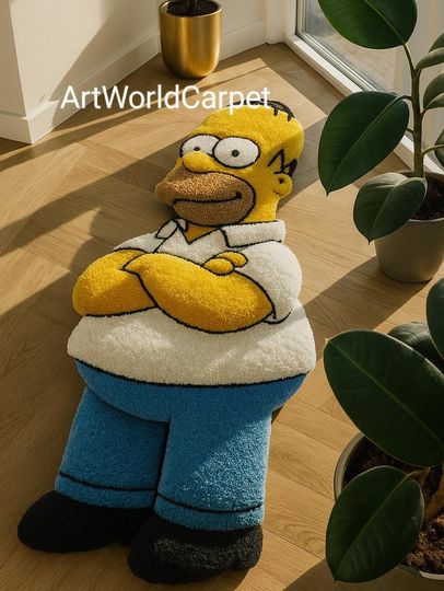 Homer Simpson Tufted Rug, 3D Cartoon Rug, Handmade Kids & Living Room Decor