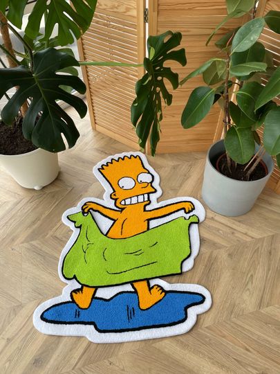 Bart Towel Rug, Handmade Tufted 3D Rug, Simpsons Custom Rug, Living Room Decor Carpet