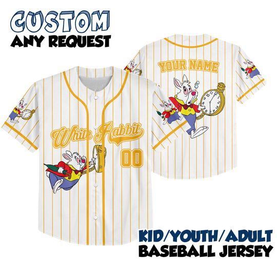 Alice in Wonderland White Rabbit Jersey Shirt, Disney Alice in Wonderland Baseball Jersey