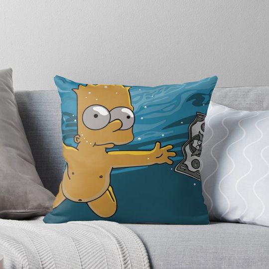 Bart Simpson Chasing Money Nirvana Cover Album Cover Pillow, Gift for Fan