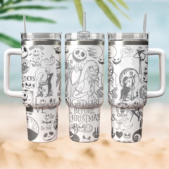 Jack Skellington And Sally Engraved Tumbler 40Oz, Nightmare Before Christmas Cup