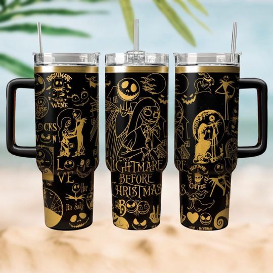 Jack And Sally Engraved Tumbler 40Oz, Nightmare Before Christmas Cup