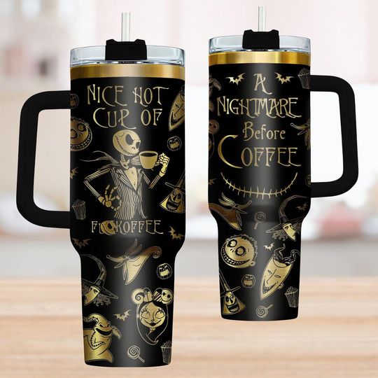 Jack Skellington Engrave Tumbler 40Oz, Nightmare Before Coffee Cup