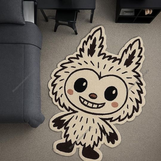 Labubu Cartoon Character Rug, Soft Plush Kids Room Floor Mat, Kawaii Colorful Handmade Shaped Rug