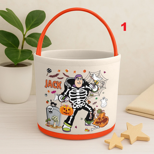Personalized Halloween Toy Story Skeletons Trick Or Treat Fabric Candy Basket