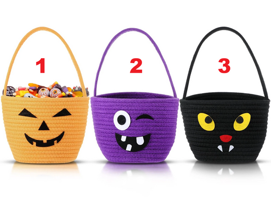 Best Trick or Treat Basket with Handle Cute Bucket Cotton Rope Woven Candy Bag
