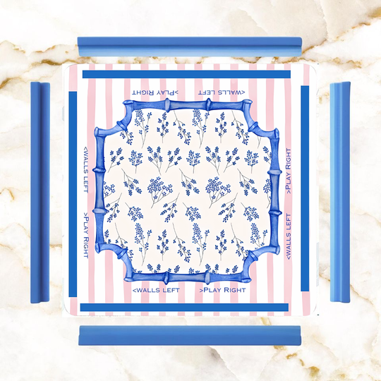 Mahjong Mat With Instructions Learning Mat, Pink White Striped Preppy Floral Chinoserie Designed Mahjongg Mat