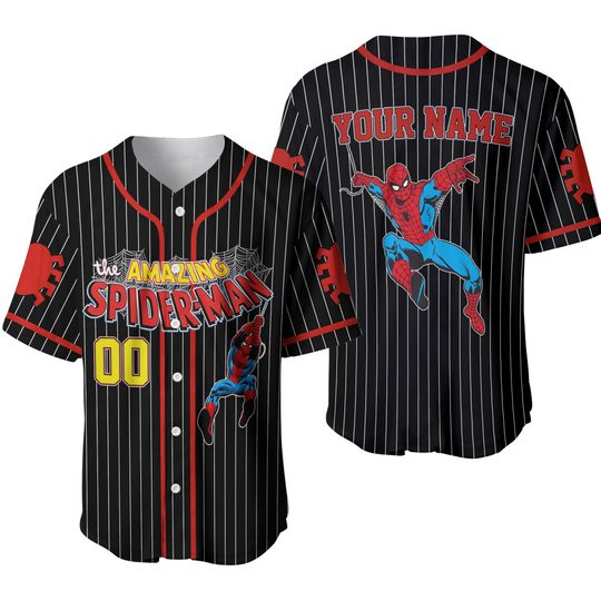 Custom Spider-Man Jersey, Personalized Black Baseball Style Shirt, Amazing Superhero Uniform