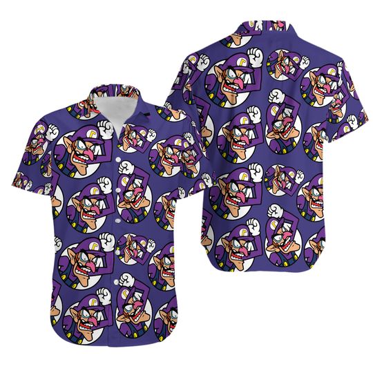 Waluigi Hawaii Shirt/Shorts, Super Mario Waluigi Button Shirt, Super Mario Bros Shirt, Waluigi Beach Shirt, Waluigi Vacation Shirt