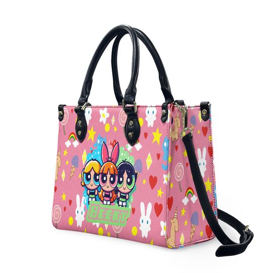 Personalized Cartoon Powerpuff Girls Luxury Women PU Leather Handbag, Cartoon