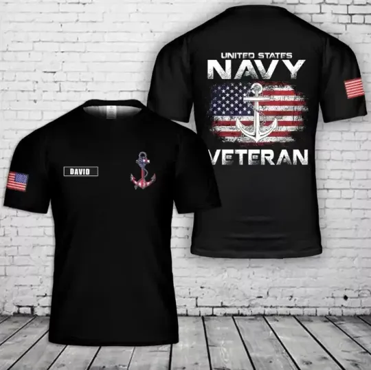 Custom Name US Navy Veteran Gift AOP Shirt 3D T-shirt
