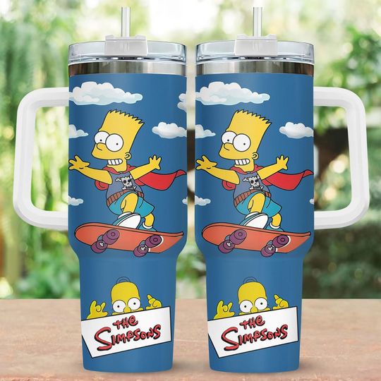 Bart Simpson 40oz Tumbler, The Simpsons Stainless Steel Cup, Cartoon Coffee Mug, Fan Gift