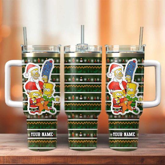Custom Simpsons 40oz Tumbler, Bart & Homer Coffee Cup, Family Steel TV Series Mug