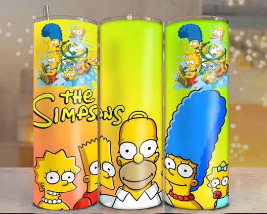 The Simpsons Family Tumbler | Cartoon Sublimation Design | Skinny Straight Tumbler