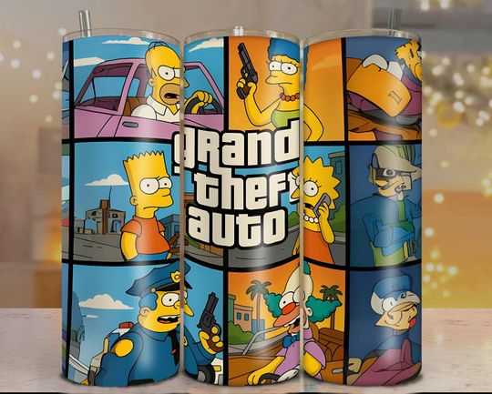 Funny Simpsons GTA Style Tumbler  | Cartoon Parody Gaming Cup Design