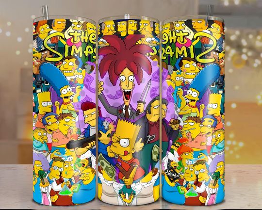 Simpsons-Inspired Tumbler | Colorful Cartoon Collage Design for Sublimation