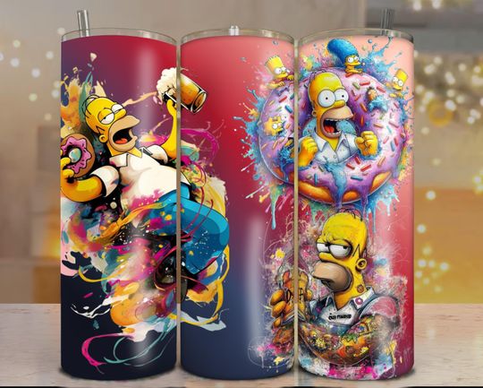 Homer Simpson Tumbler, Funny Cartoon Donut Beer Sublimation Design
