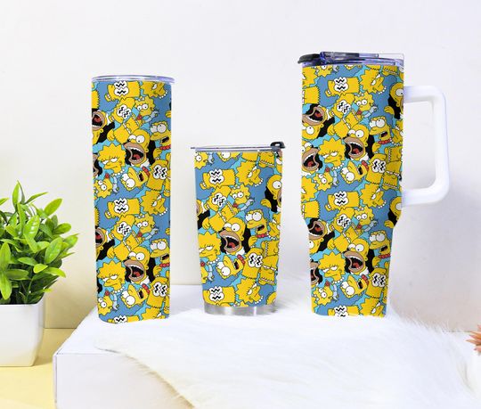 The Simpsons Tumbler, Funny Cartoon Coffee Tumbler, Colorful Insulated Mug, Stainless Steel 40oz Tumbler Travel Cup, Simpsons Tumbler Gift