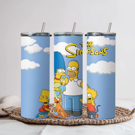 The Simpsons family stainless steel tumbler with lid and straw