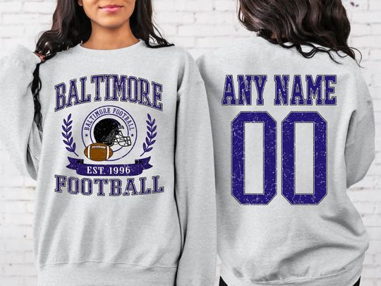 Personalized Baltimore Football Sweatshirt, Baltimore football crewneck, Baltimore football shirt, Custom Football Player,  football Tee