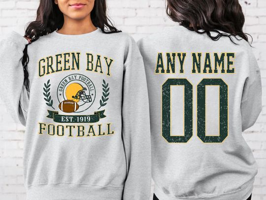 Personalized Green Bay Football Sweatshirt, Green Bay football crewneck, Green Bay football shirt, Custom Football Player,  football Tee