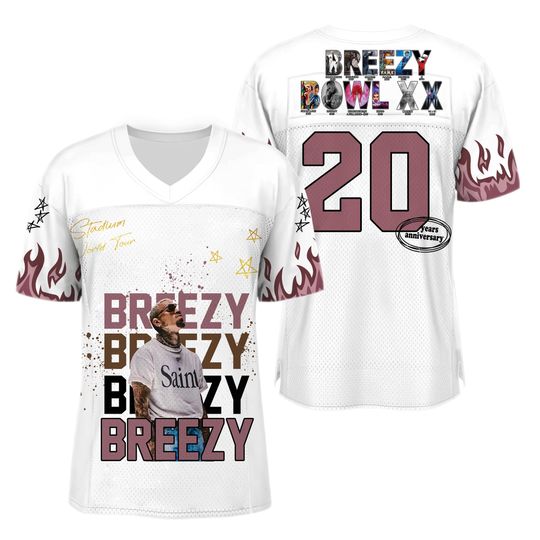 Chris Brown Football Jersey, Breezy Stadium World Tour Shirt, Vintage Concert Jersey Tee, 20 Years Anniversary Fan Merch