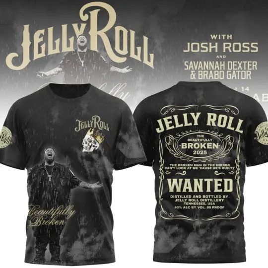 Jelly Roll The Beautifully Broken 2025 Tour 3D T-Shirt
