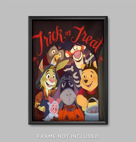 Winnie the Pooh Trick or Treat Halloween Party Tigger Eeyore Piglet Owl Rabbit Poster Print Disney World Wall Art Decor Boo To You