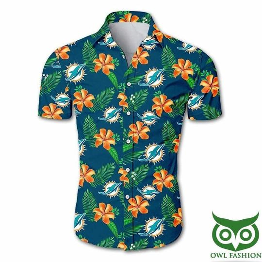 Discover Teal Orange Floral Hawaiian Shirt, Tropical Aloha Shirt for Men and Women, Summer Beach Vacation Party Outfit, Football Fans Gift