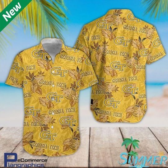 Georgia Tech Yellow Jackets Hawaiian Shirt for Men Women, Tropical Aloha Shirt, Game Day Outfit, College Football Fan Summer Gift