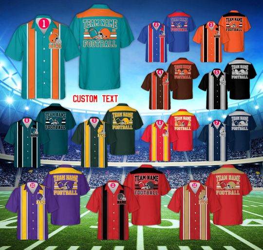 Personalized Name Football Team Hawaiian Shirt, Custom Color American Football Button Up Shirt, Sport Game Day Summer Shirt For Football Fan