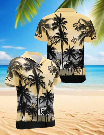 New Orleans Saints Hawaiian Shirt, Tropical Button Down, Short Sleeve Football Fan Beach Vacation Shirt Who Dat Nation