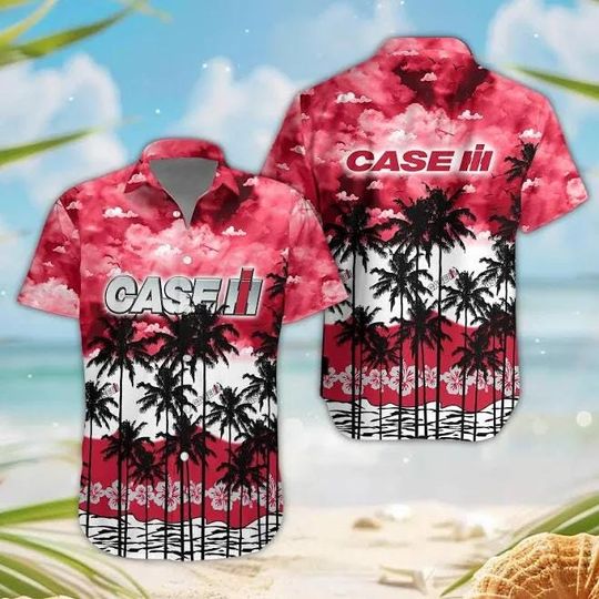 Case IH Hawaiian Shirt, Tropical Farm Tractor Aloha Shirt, Short Sleeve Button Down for Men & Women, Summer Beach Casual Menswear