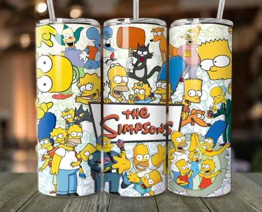 The Simpsons-Themed Stainless Steel Tumbler - Insulated with Lid & Straw
