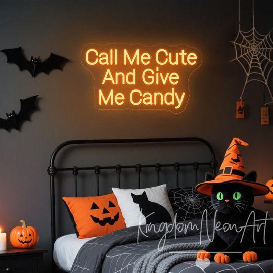 Call Me Cute And Give Me Candy Neon Sign Halloween Neon Sign Happy Halloween Led Neon Light Home Wall Decor Halloween Party Doorway Decor