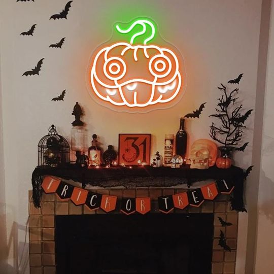 Discover Spooky Pumpkin Neon Sign,Scary Pumpkin Neon SignHalloween LED Wall Light,Trick or Treat Neon,Halloween Neon Sign Home Decor,Pumpkin Decor