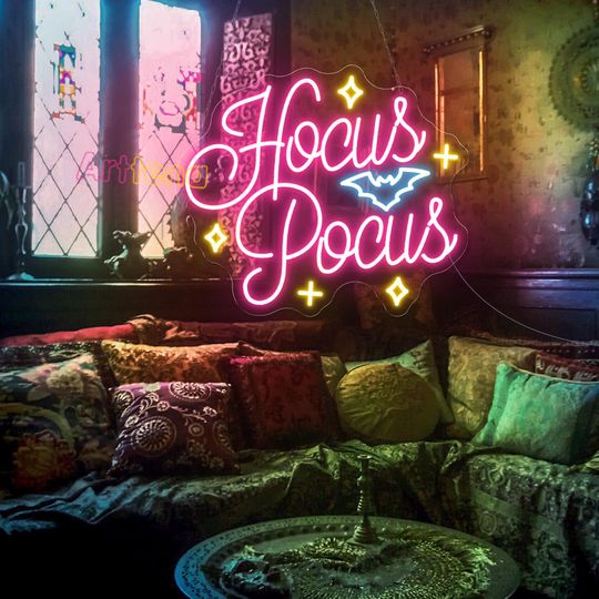 Hocus Pocus Neon Sign, Hocus Pocus Decor LED Neon Sign, Halloween Neon Sign, Halloween Decor Wall, Bat Wall Decor Sign, Spooky Neon Sign