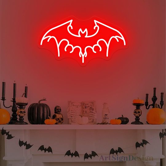 Majestic Bat Neon Sign, Giant Bat Wall Decor, Victorian Gothic Room Decor, Funny Halloween Decor, Gothic Bat Home Decor, Halloween Gifts