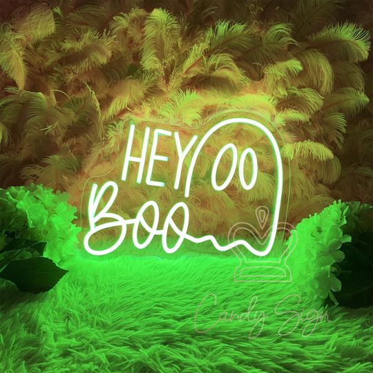 HEY Boo Neon Sign,Custom Halloween Spooky Light Sign,Cute Ghost Boo Light,Neon Bar Sign,Home Wall Decor,Halloween Party Decor,Halloween Gift