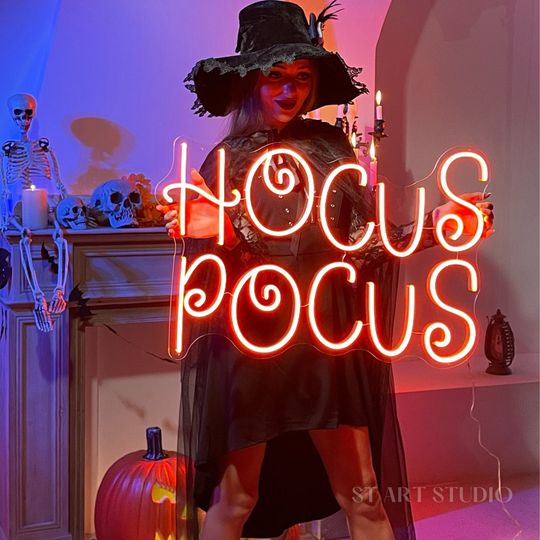 HOCUS POCUS Neon Sign, Halloween Decor Lights 2023,  Halloween Neon Sign,Battery Powered Available,Personalized Gifts,Home Decor,Wall Decor