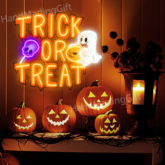 Trick Or Treat Neon Sign,  Halloween Decorations, Halloween Neon Sign Home Decor,Led Sign Gothic Decor Halloween Party,Halloween Gift
