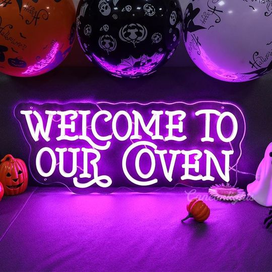 Welcome to our Coven Neon Sign,Gothic Neon Sign,Witchy Family Home Decor,Creepy Halloween Decor,Gothic Dark Decor,Satanic Witch Decor