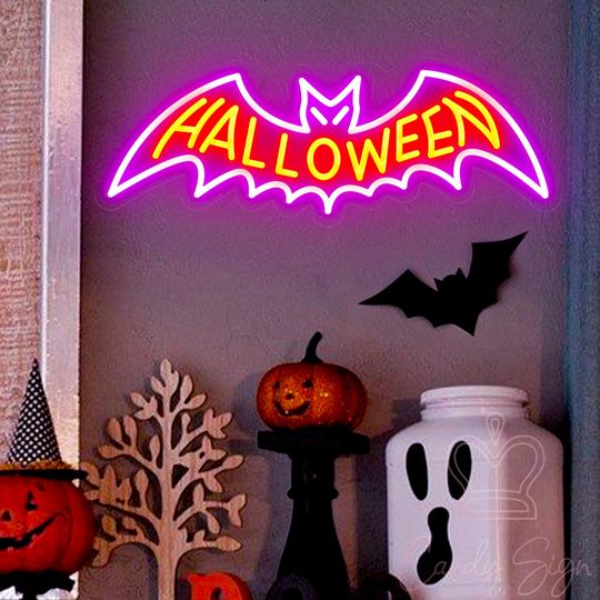 Halloween Bat Neon Sign,Custom Halloween LED Light Sign,Neon Bat Sign,Halloween Home Bar Wall Decor,Halloween Party Decor,Halloween Gifts