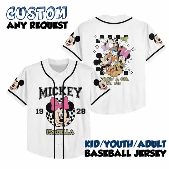 Custom Minnie Mouse Collection Baseball Jersey, Disney Mickey and Friends Jersey